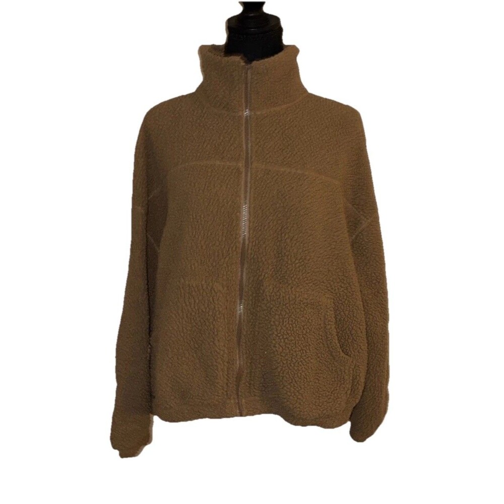 Old Navy Large Brown Fluffy Comfy Full Zip Long Sleeve High Neck Sweater